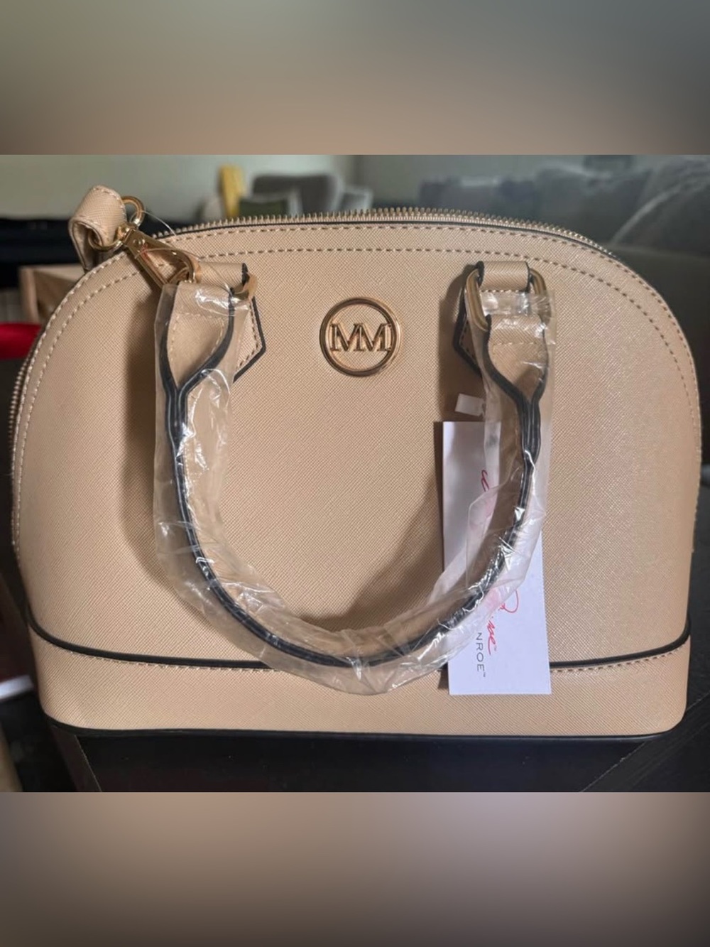 Marilyn Monroe Beige Crossbody Satchel with Red Interior